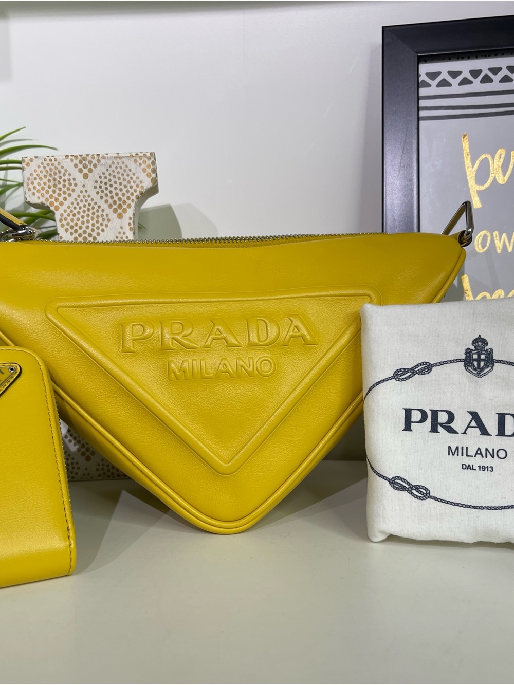 Prada Yellow Triangle Crossbody Bag